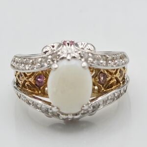 Victoria Wieck Vintage White Fire Opal ,Topaz and Garnet Ring
